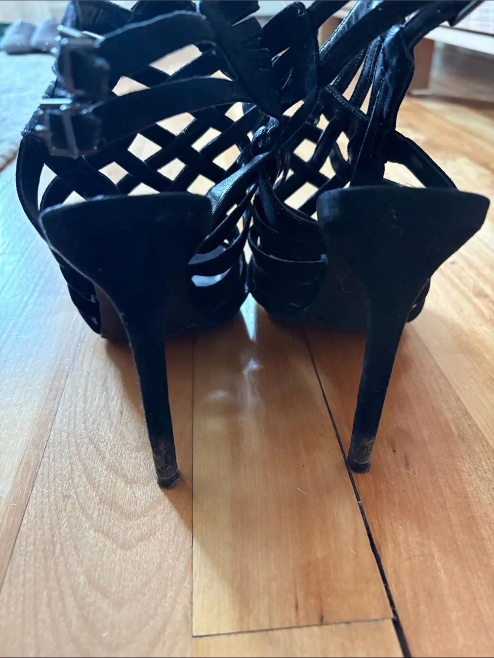 Jessica Simpson Black Strappy Suede Cage Heels - Size 8